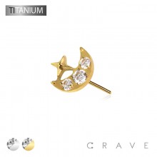 IMPLANT GRADE TITANIUM THREADLESS PUSH IN MULTI CZ STAR WITH MOON TOP PART